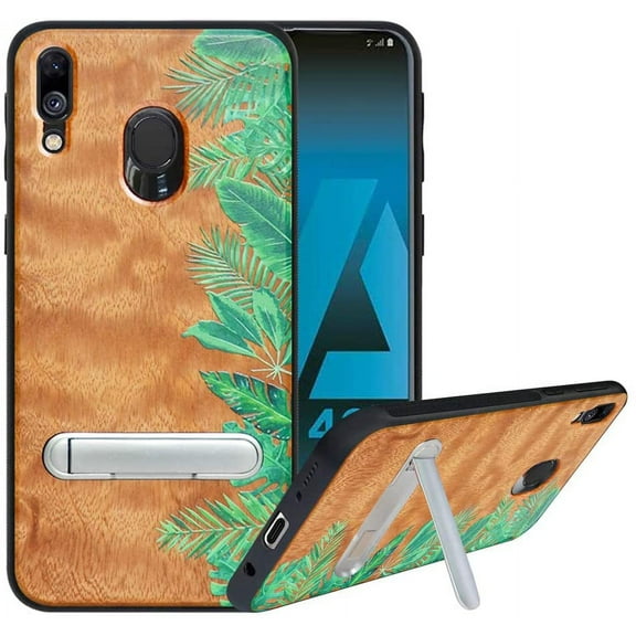 Labanema Samsung Galaxy A40 2019 Case, Samsung Galaxy A40 2019 Cover with Metal Kickstand, Natural Wood TPU Cover, Anti Scratch Case for Samsung Galaxy A40 2019 (Rainforest)