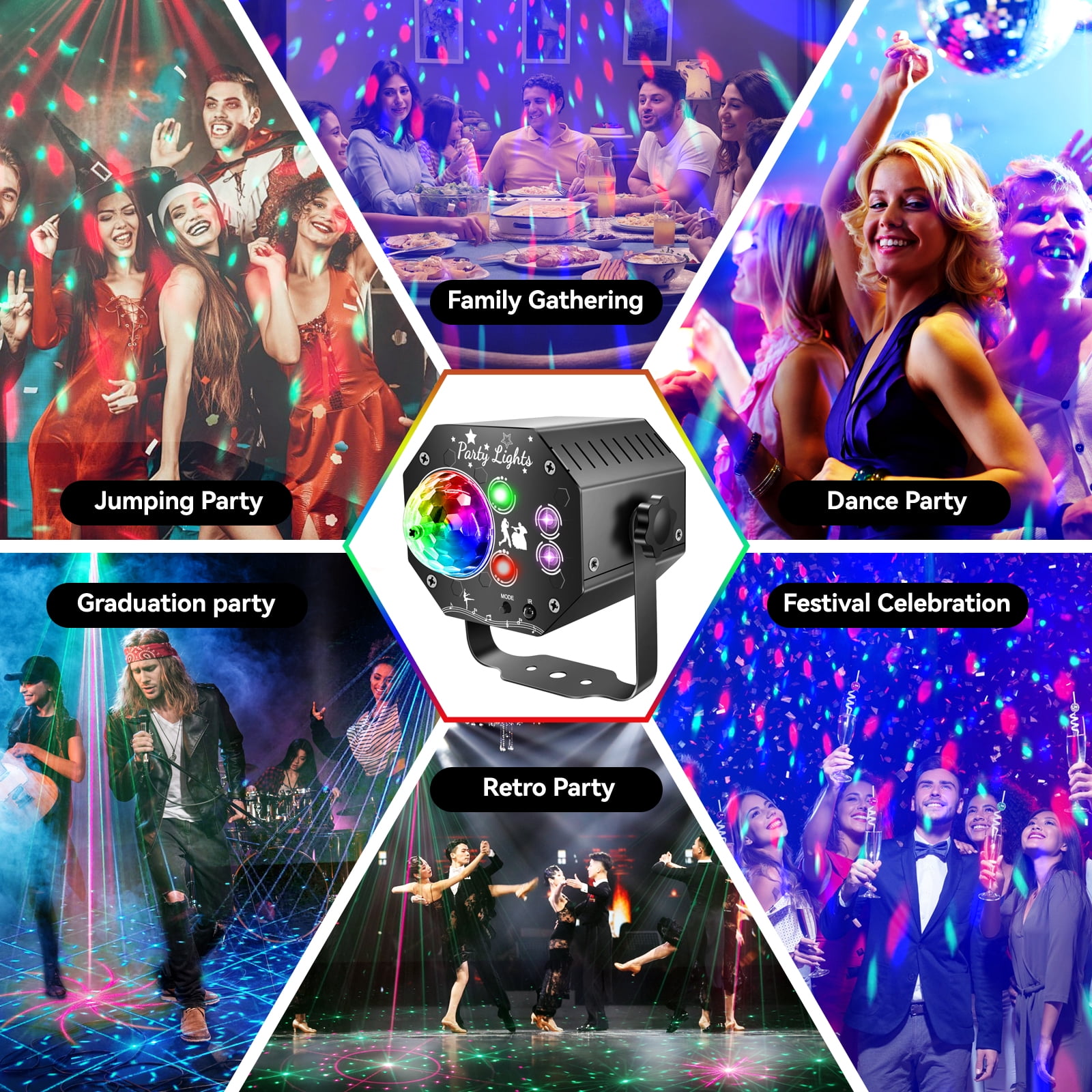 Mini Stage Effect Light,  UV LED Projector Disco Light, 64 Patterns DJ Strobe Light  for Bar Wedding Birthday Halloween Home Party Decor