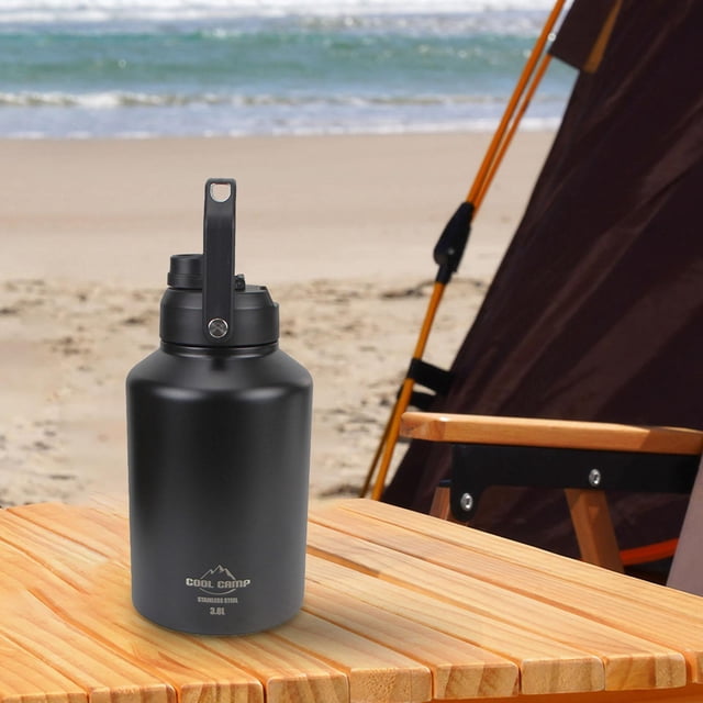 Botella de agua aislada de un galón, taza de agua térmica, doble pared de acero inoxidable para bebidas frías y calientes, jarra al vacío para fiesta negro 3.8L