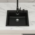 thumbnail image 5 of Logmey 25"x22" Drop-in Black Quartz Composite Sink Top Mount Single Bowl Kitchen Sink with Bottom Grid, 2 Faucet Holes, 5 of 8