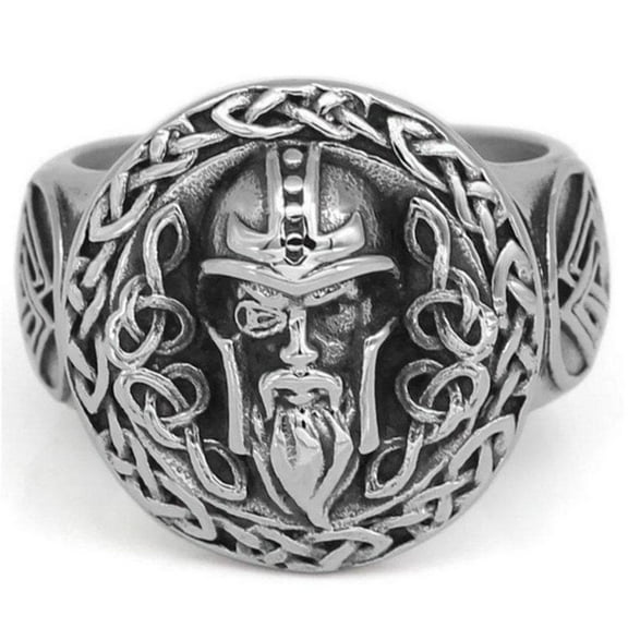 Viking Odin Ring Silver Stainless Steel Norse Knot Valknut Warrior Band