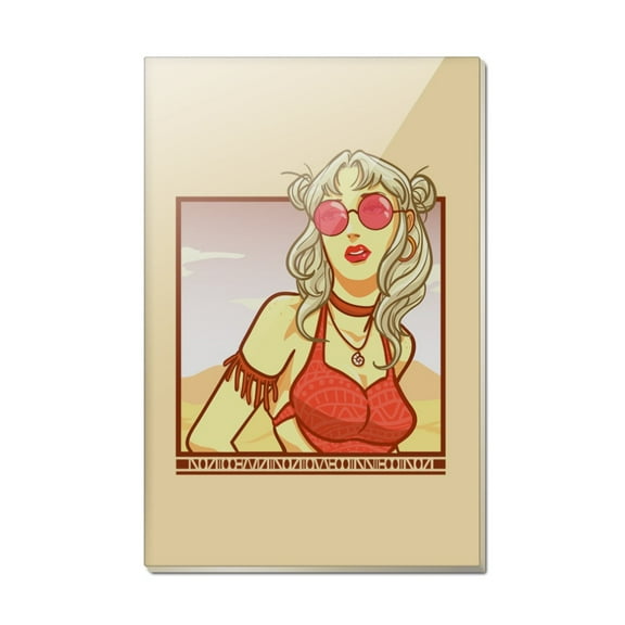 Boho Chic Bohemian  Fashionable Hippie Woman In Desert Rectangle Acrylic Fridge Refrigerator Magnet
