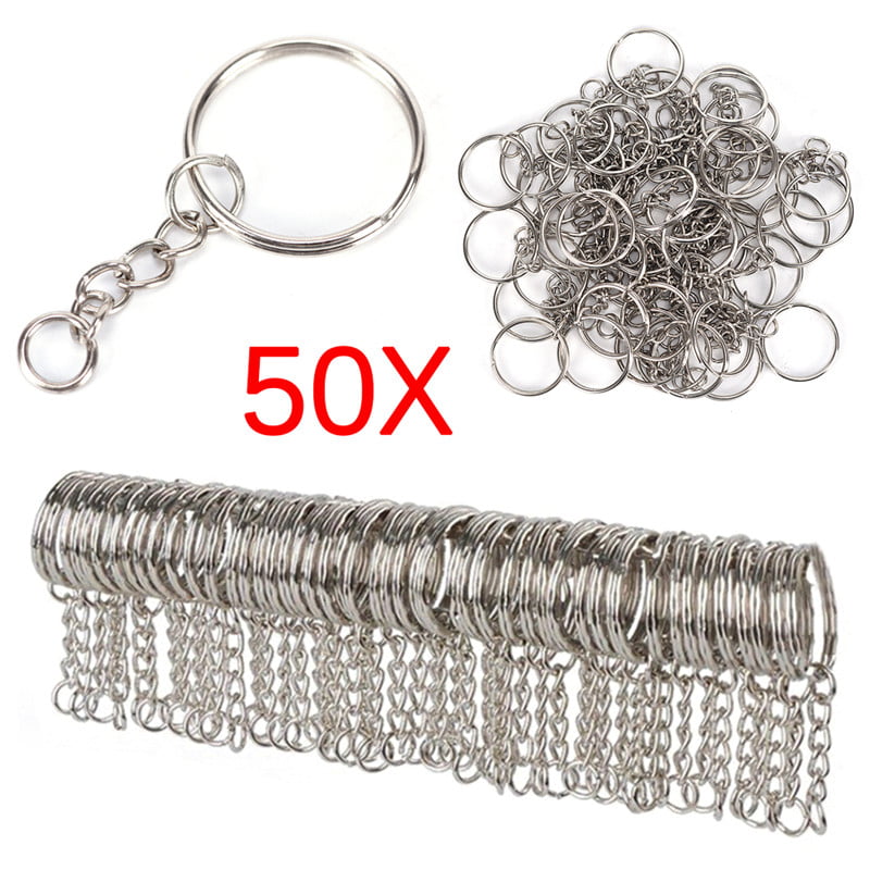 50x Silver Split Ring With 4 link Chain KeyRing Blank Key Chain Quality 25mm 