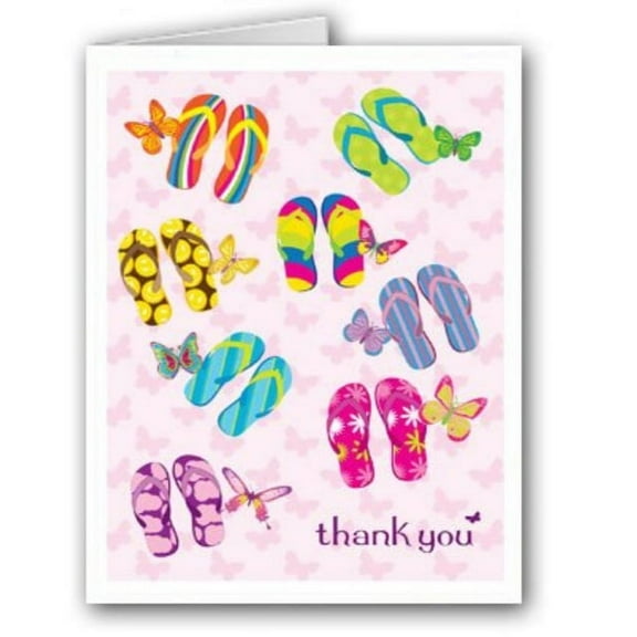 beach flip flops thank you boxed note card - 18 cards & envelopes