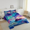 thumbnail image 3 of Train Bedding Set Retro Steam Engine Queen Comforter Set Railway Track Transport Down Comforter,Galaxy Stars Iridescent Bed Set Transportation Vehicles Quilt Set, 3 of 7