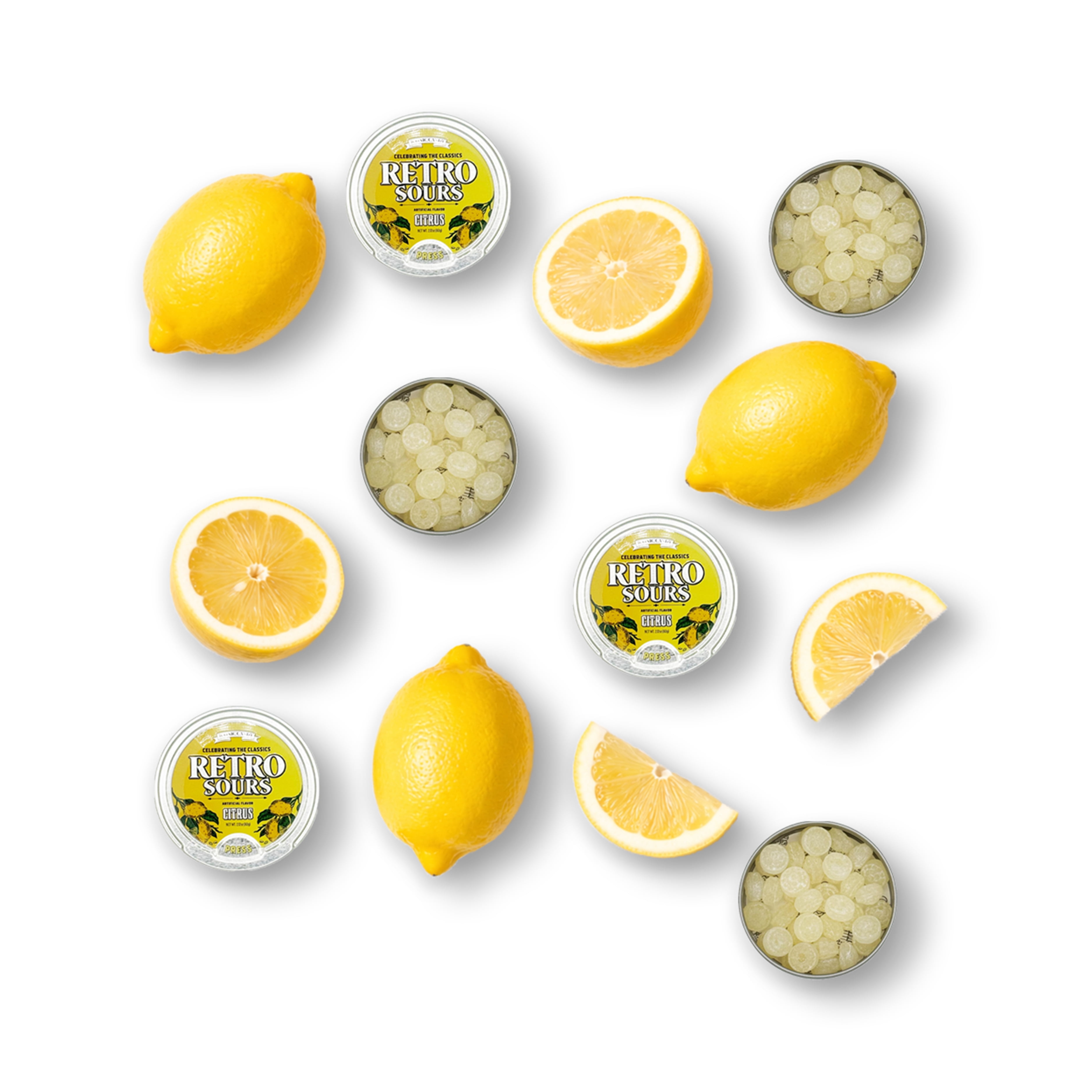 Retro Sours Citrus Lemon Candy 3-Pack – Nostalgic Hard Candy Tins, Mouth-Puckering Sour Drops, Tangy Lemon Treats for Parties, Stocking Stuffers, Buffets