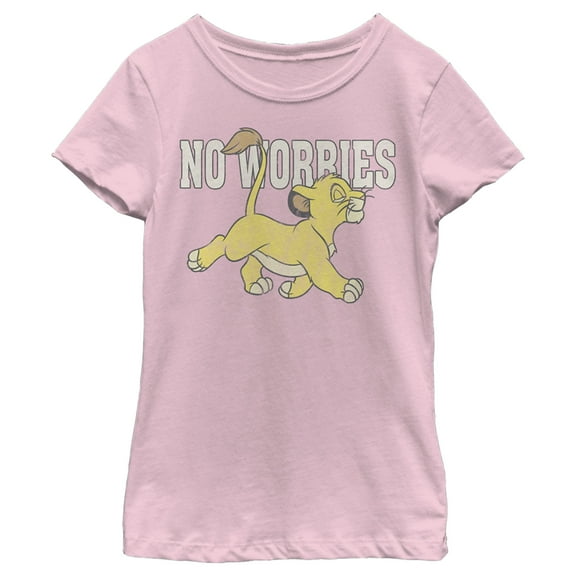 Girl's Lion King Simba No Worries Distressed  Graphic Tee Light Pink X Small