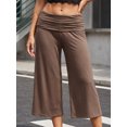 thumbnail image 2 of Pantalones capri de mujer con cintura plegable, tiro bajo, color liso, pierna ancha, estilo cropped., 2 of 7