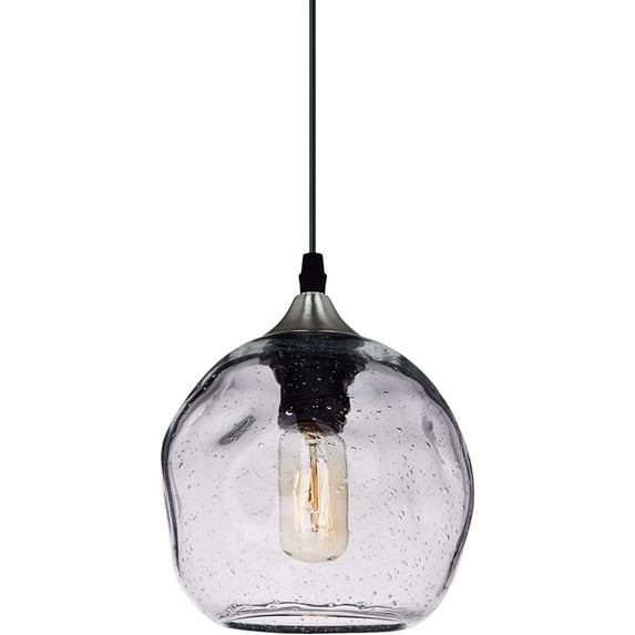 ZXNYH Pendant Lights 2 Pack Art Glass Snowflake Kitchen Island Lighting Blue Seeded Bubbles Light fixtures Over Dining Room Table Bedroom Bathroom Brush Nickel 7 Inch Diam