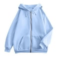 thumbnail image 4 of ELFINDEA Womens Coats Jackets for Women Casual Fashion Solid Color Long Sleeved Zippered Hooded Sweatshirt Womens Tops Sky Blue 3X, 4 of 5