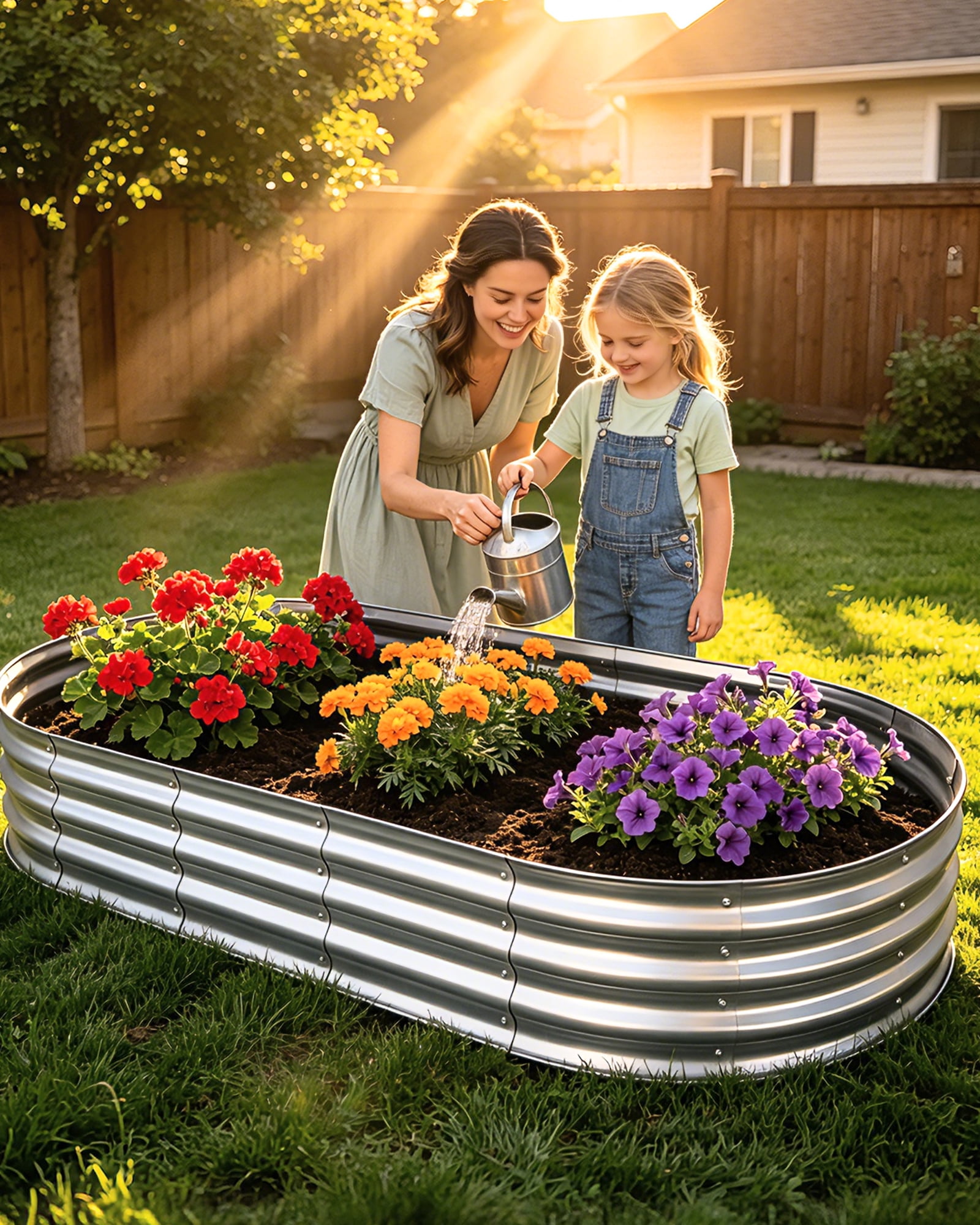 Bloyapix 6x3x1ft 1Pcs Galvanized Raised Garden Bed Outdoor, Oval Galvanized Planter Boxes, Metal Patio Planting Bed Kit for Vegetables Flowers, Silver