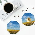 thumbnail image 4 of Naloa Blooming Sunflower Field Leather Coasters for Drinks, Durable Drink Coasters 4 Set for Tabletop Protection, Luxurious Home Décor and Housewarming Gift ( {designName})Octagon, 4 of 6