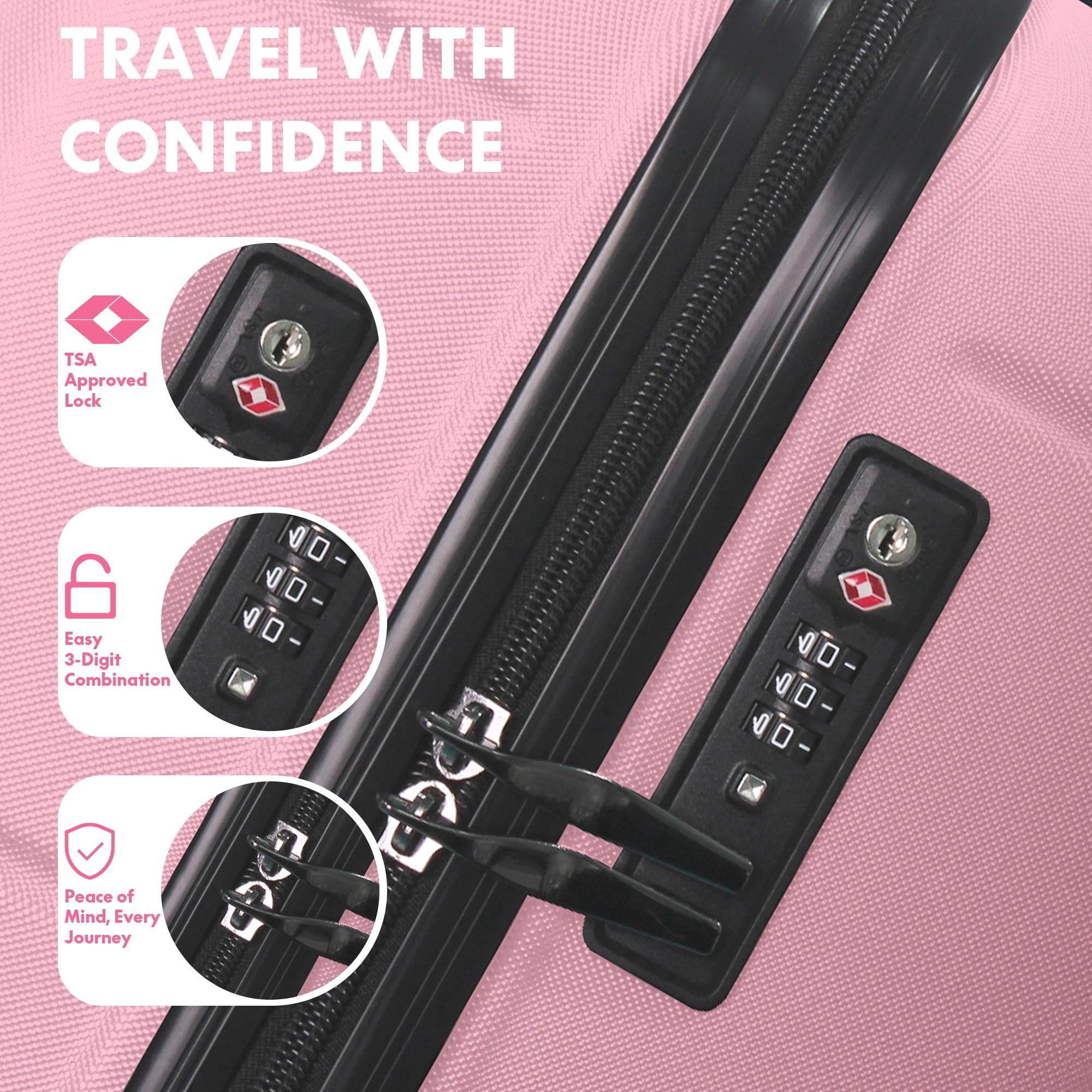 3-Piece ABS Hardshell Luggage Set, Lightweight Scratch-Resistant Suitcases with Silent Spinner Wheels & TSA Lock, Sakura Pink