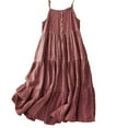 thumbnail image 2 of Fartey Cotton Linen Sundress for Women Casual Spaghetti Strap Button Tank Dresses Summer Sleeveless Tiered Swing Dress Loose Flowy Ruffle Beach Sundresses Red M-2XL, 2 of 9