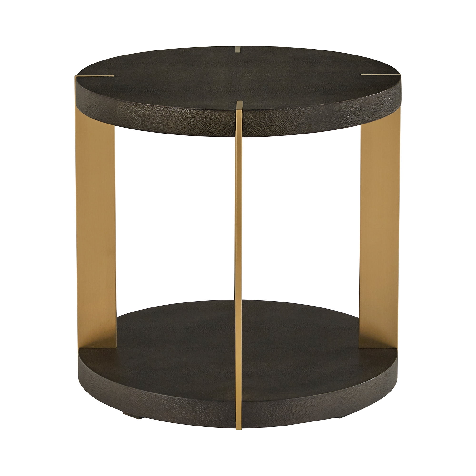 Weston Home Namsos Gold Finish Metal Dark Brown Faux Shagreen Round End Table, Dark Brown