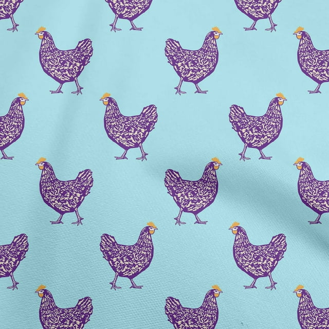 oneOone Rayon Light Blue Fabric Rooster Cock Craft Projects Decor Fabric Printed By The Yard 56 Inch Wide