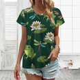 thumbnail image 3 of Green Frogs Dragonflies Lily Pads Pond Life Women's Blouse Short Sleeve Women's Top T-Shirt Spring Summer Clothes, 3 of 7