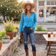 thumbnail image 4 of Vintage Oversized Gauze Tshirt for Women Frayed Raw Edge Hem Cute Boho Long Sleeve Fall Casual shirt Blue XL, 4 of 7