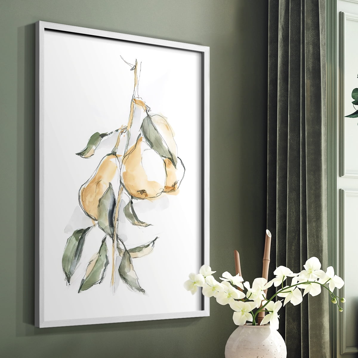 Watercolor Fruit Contour I Framed Print in White Solid Wood 8 x 10 Framed Print