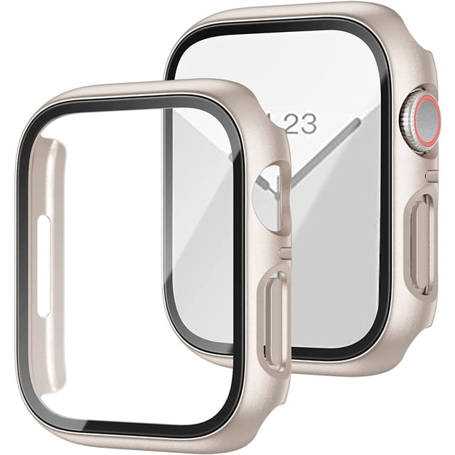 Yanonmyfd Funda Protectora para Apple Watch SE 40mm, Protector de Pantalla Templado para iWatch 40mm, Carcasa Rígido con Mica para iWatch 6/5/4 40mm, Cobertura Completa, Antiarañazos - Starlight