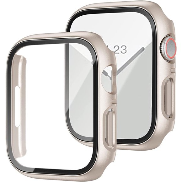 Yanonmyfd Funda Protectora para Apple Watch SE 40mm, Protector de Pantalla Templado para iWatch 40mm, Carcasa Rígido con Mica para iWatch 6/5/4 40mm, Cobertura Completa, Antiarañazos - Starlight