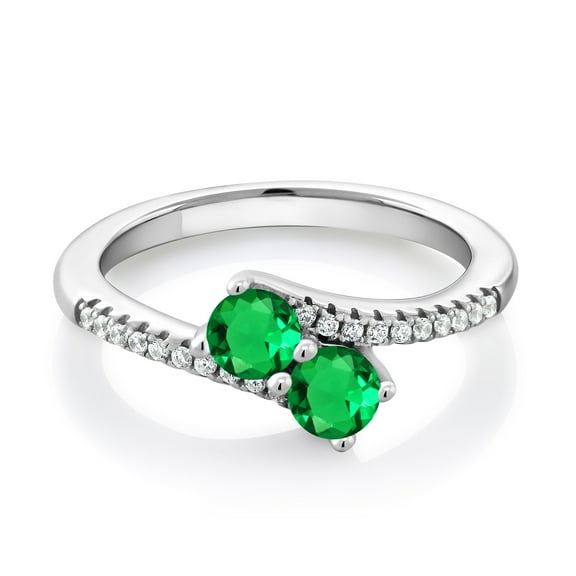 Gem Stone King 925 Sterling Silver Green Nano Emerald Bypass Ring for Women (0.84 Cttw, Gemstone May Birthstone, Round 4MM, Available in Size 5, 6, 7, 8, 9)