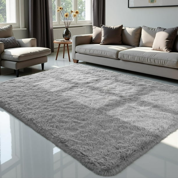Alfombra Zentavio de 152 x 244 cm de alto, pelo gris peludo, suave