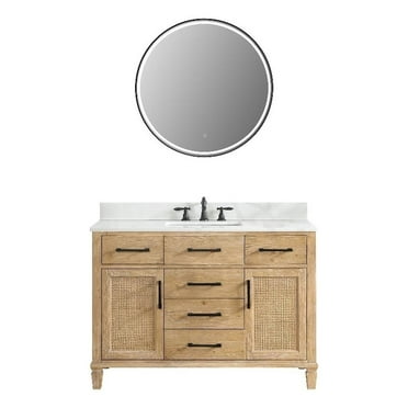 Solana 48" Wood Vanity in Weathered Fir Calacatta White Quartz Top with Mirror