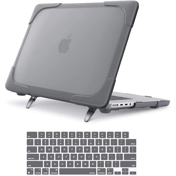 Mosiso Case for MacBook Air 13.6 inch Case 2025-2022 M4 A3240 M3 A3113 M2 A2681, Heavy Duty Plastic Hard Shell Case with Fold Kickstand&Keyboard Cover, Gray