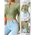 thumbnail image 7 of Xuanfei Women Bust Ruched Long Sleeve Button Front Crop Solid Color Slim Top, 7 of 7