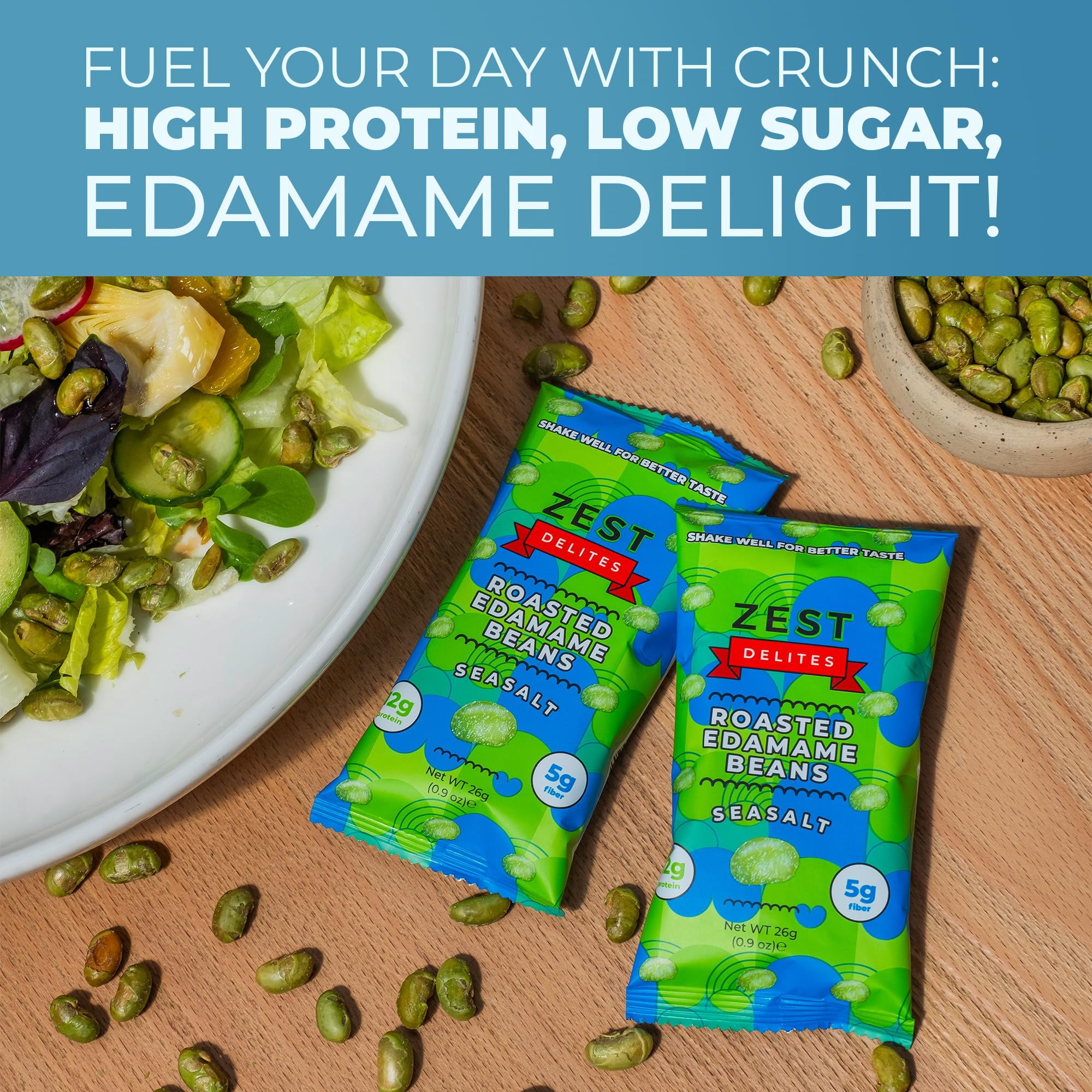 Crunchy Dry Roasted Edamame Beans MDA05&nbsp;Snack by Zest Delites, Sea Salt - Sriracha - Buffalo, Vegan, Low Calorie High Protein Snacks, Low Carb, Keto, Gluten Free, 0.9 oz 24 Packs