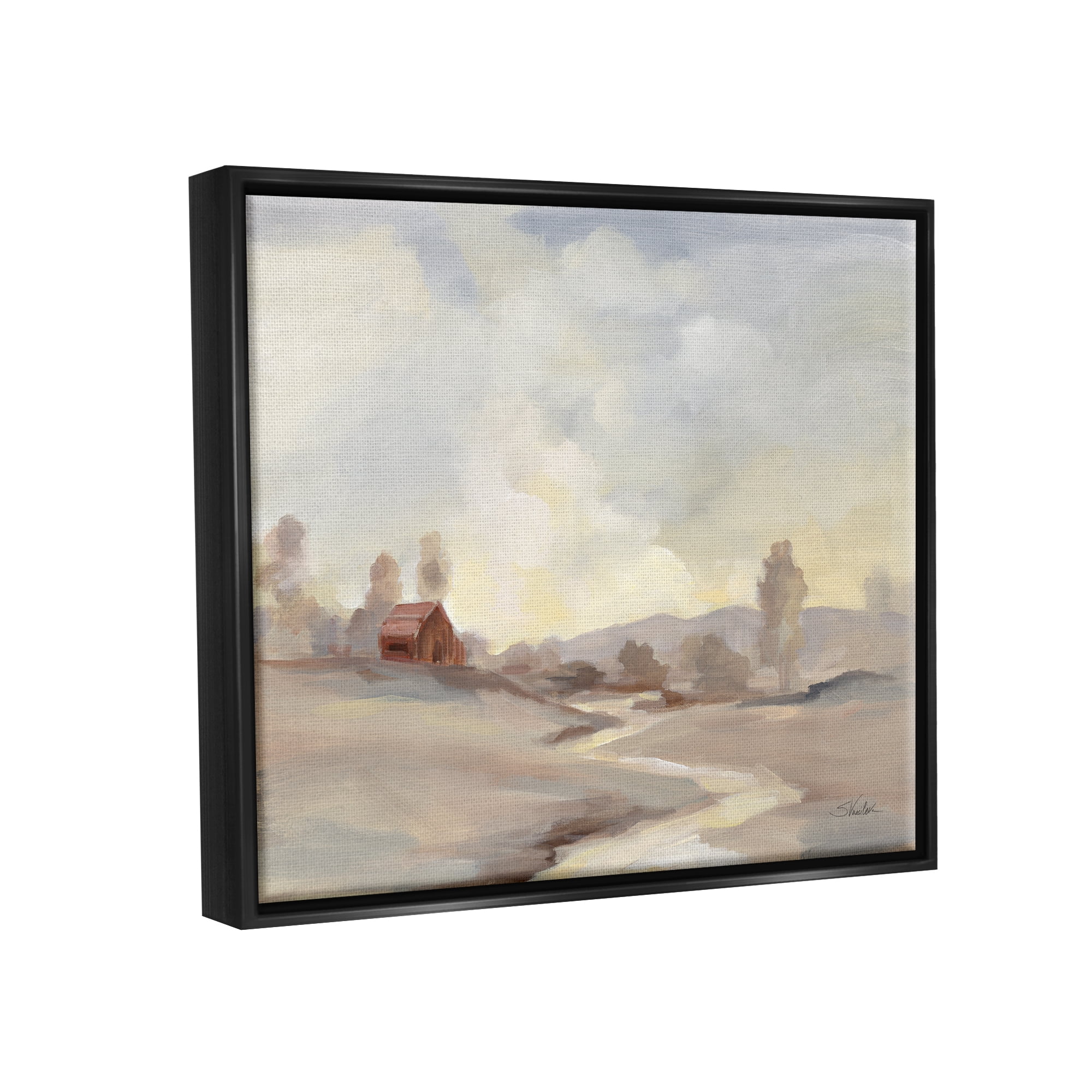 Stupell Industries Abstract Cabin Landscape Nature Painting Black Floater Framed Art Print Wall Art, 21 x 17