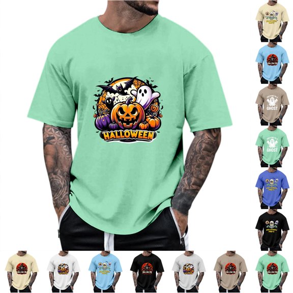 LIIPEE Short Sleeve Tees For Men Halloween Graphic Crew Neck Casual T Shirts Male Comfortable Breathable Versatile Tshirt,XL