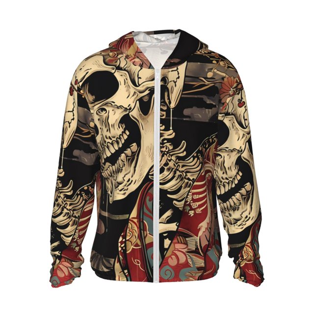 Balery Gothic Eastern Floral Skull Sudadera ligera de manga larga con capucha y protección solar UPF 50+ para hombre y mujer, ideal para pesca y running-Large