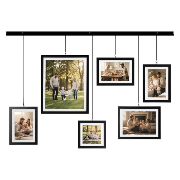 Exhibit Picture Frame Gallery Set, Wall Chain Hanging Collage Frame for Various Sizes 4x4, 4x6, 5x7, 8x10 Inch Photos, Black