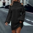 thumbnail image 4 of SMihono Sweater Dresses for Women Casual Turtleneck Cold Shoulder Long Sleeve Cable Knit Dress 2025 Fall Winter Mini Dress Black S, 4 of 9