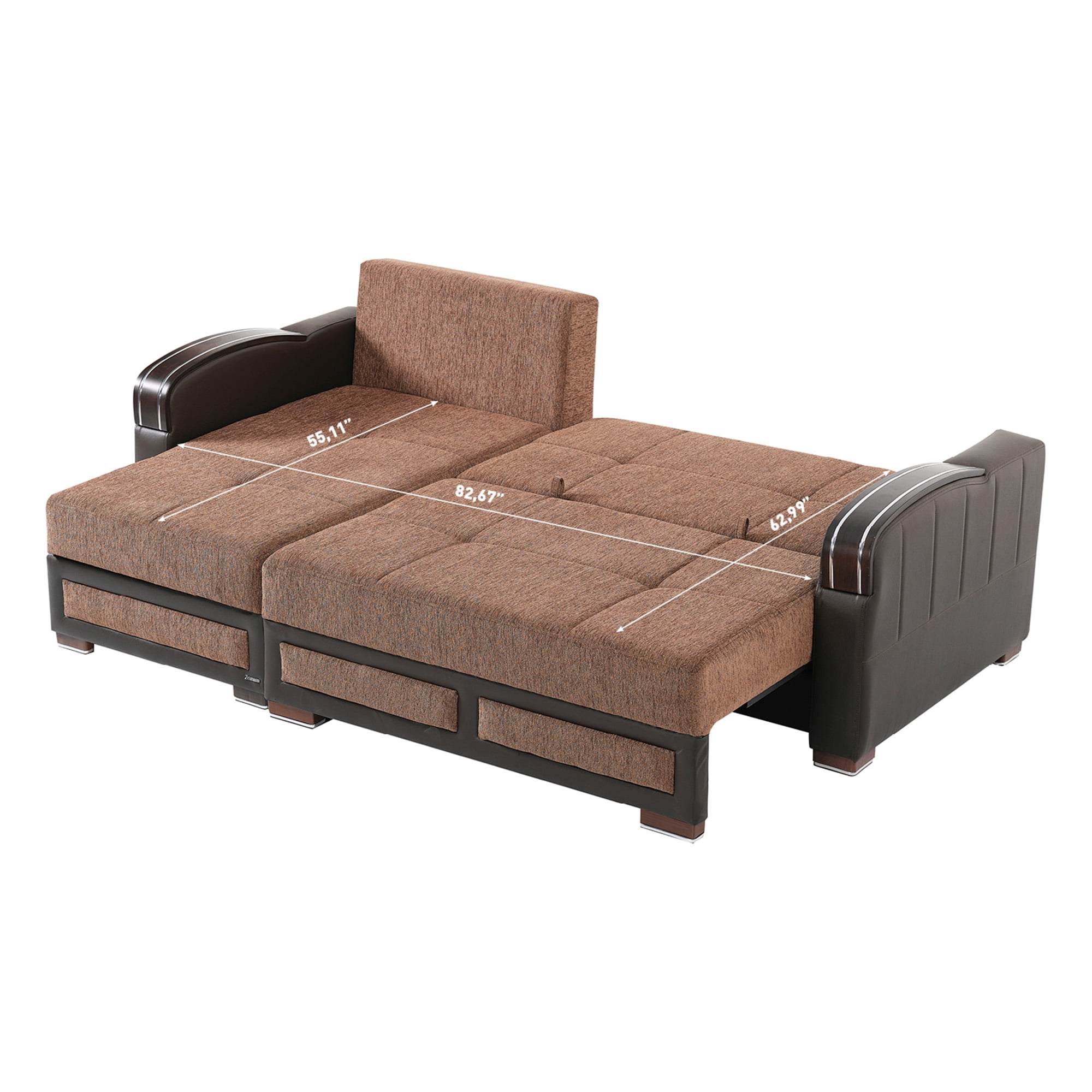 Ottomanson 96" Convertible Sectional Sofa with Storage, Chenille L-Shaped Couch for Living Room, Brown