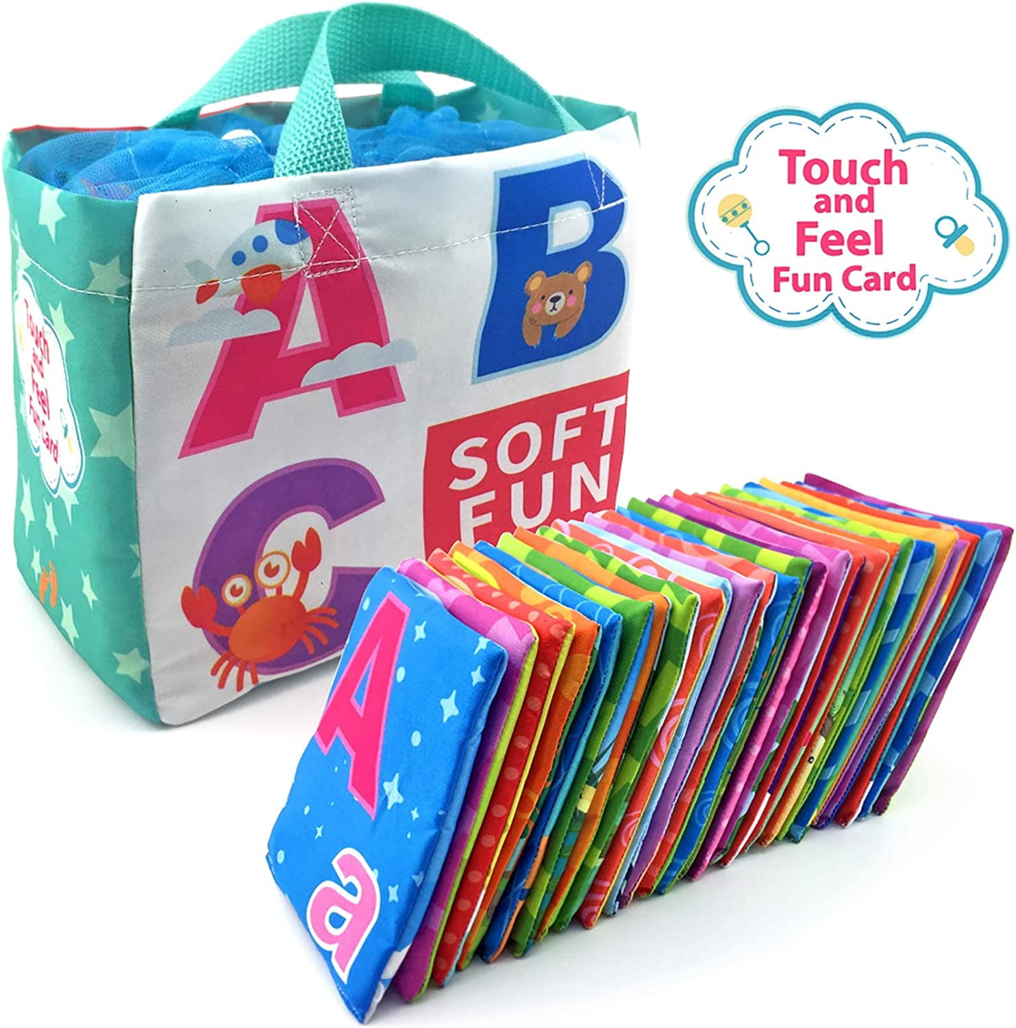 26 Pieces Soft Alphabet Cards with Cloth Storage Bag for Babies Fun ABC Learning Toys for Infants Toddlers and Kids Educational Baby Gift Set with Animal Pictures The 26 piece soft