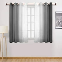 STAOEDU Faux Linen Ombre Sheer Curtains - Semi Voile Gradient Grommet Top Curtains for Bedroom and Living Room, Set of 1 Window Curtain Panels, 52 x 63 Inches Long,Black