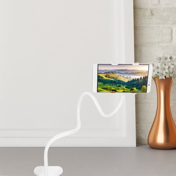 TABLZONE Adjustable White Overhead Phone Mount with Flexible Gooseneck Stand for Desk, Bed, and Hands-Free Use
