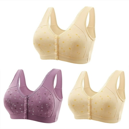 Mrat Wireless Bra Bralette for Women 3pc Women Front Buckle for Middle-Aged and Elderly Underwear Soft Cotton Oversized Tank Tops Without Steel Ring Printed Bra S-452 Purple XXL