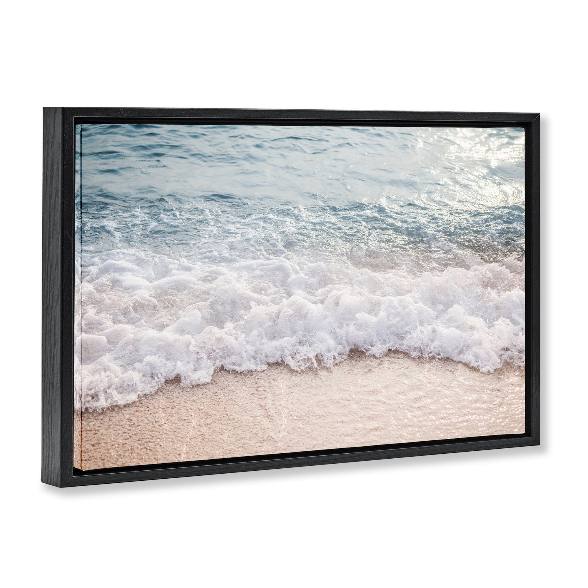 Stupell Industries Aerial Ocean Foam Landscape & Nature Photography Black Floater Framed Canvas Art Print Wall Art, 31 x 21