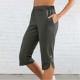 thumbnail image 6 of Besolor Capris Pants for Women Solid Color Elastic Waist Button Stretch Drawstring Summer Pants with Pockets, 6 of 7