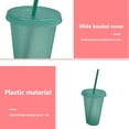 thumbnail image 4 of Naiovety Vaso para beber con tapa y pajita de plástico PP reutilizable con tapa y botella de pajita para bebidas frías, batidos de jugo de Mostrada Verde claro 710ml, 4 of 6
