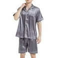 thumbnail image 4 of JGTDBPO Silk Satin Pajamas Set for Men 2 Piece Lounge Set Short Sleeve Loungewear Pajamas Sleepwear Button Down Tops And Long Pants Pjs Set with Pocket, 4 of 6