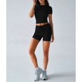 thumbnail image 4 of Women'S Two Piece Sets Summer Slim Fitted Short Sleeve Tops Foldover Shorts Matching Lounge Sets Black S, 4 of 7
