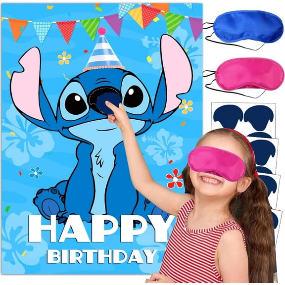 29Pcs Experiment 626 Anime Cartoon Birthday Party Decoration & Game Kit – Blindfold Pin the Sticker Game with 24 Reusable Stickers, Party Favors, and Decorations
