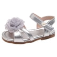 thumbnail image 5 of Girls Sandals Cute Floral Open Toe Summer Flat Shoes Pearl Strap Flower Girl Princess Dress Shoes Silver 11.5 Little Kid, 5 of 6