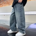 thumbnail image 6 of UACY Boys Baggy Jeans Kids Straight Wide Leg Cargo Pants Denim Y2K Teen Casual Loose Elastic Waist Summer Trousers (Dark Blue, 15-16 Years), 6 of 9