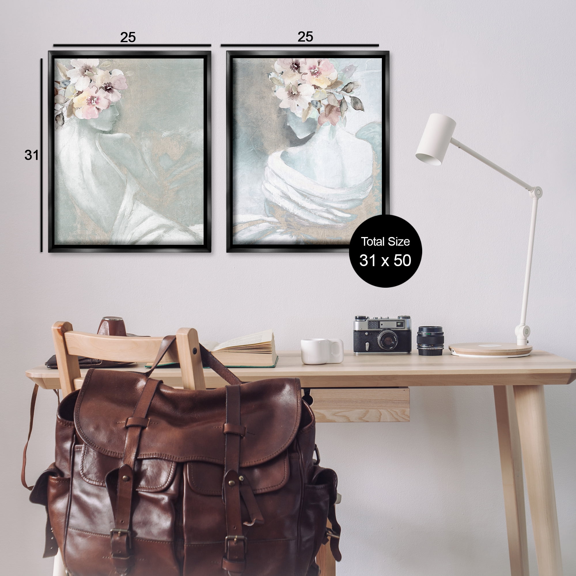 Stupell Industries Female Figure Floral Pose People Painting Black Floater Framed Canvas Art Print Wall Art, 31 x 25, Set of 2